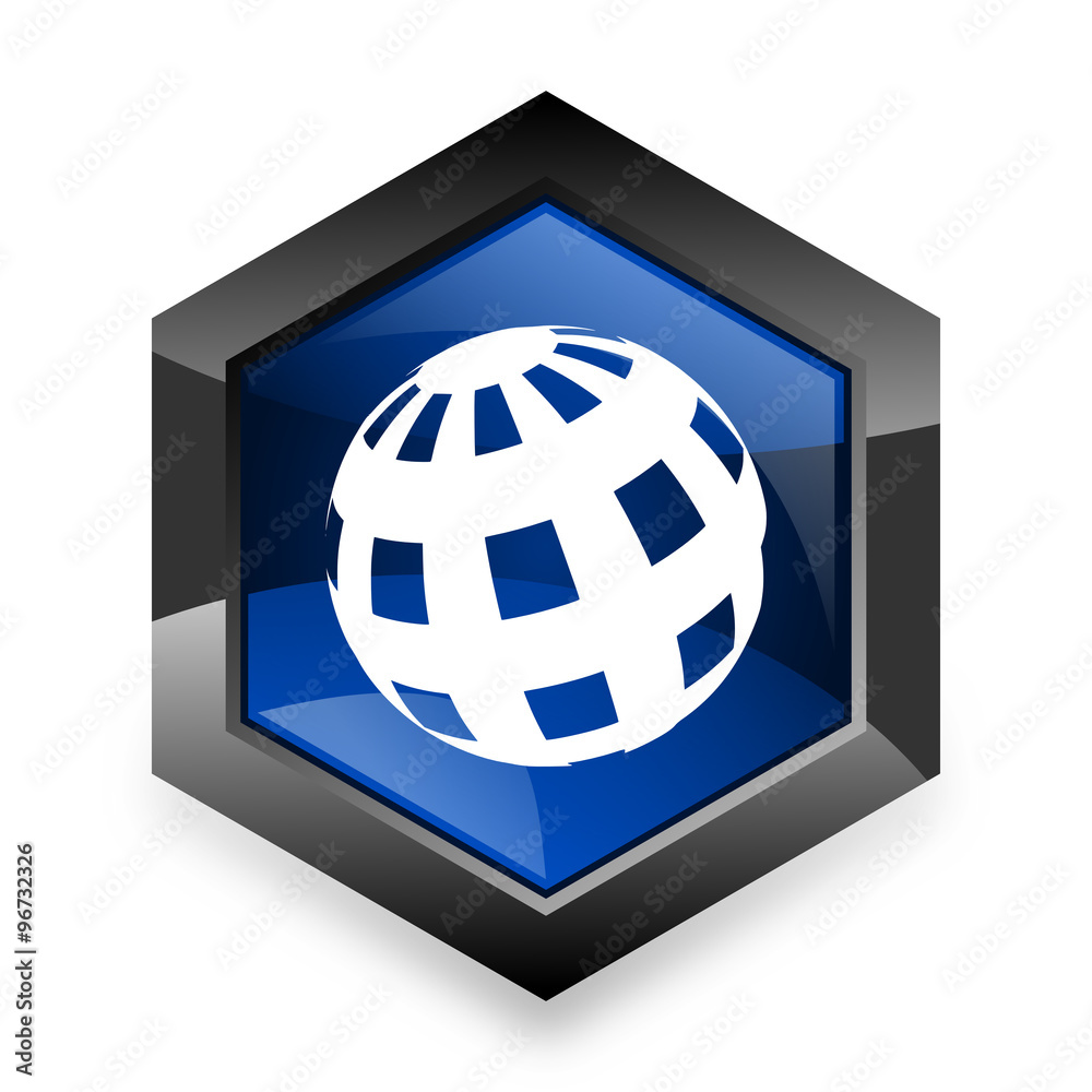 earth blue hexagon 3d modern design icon on white background