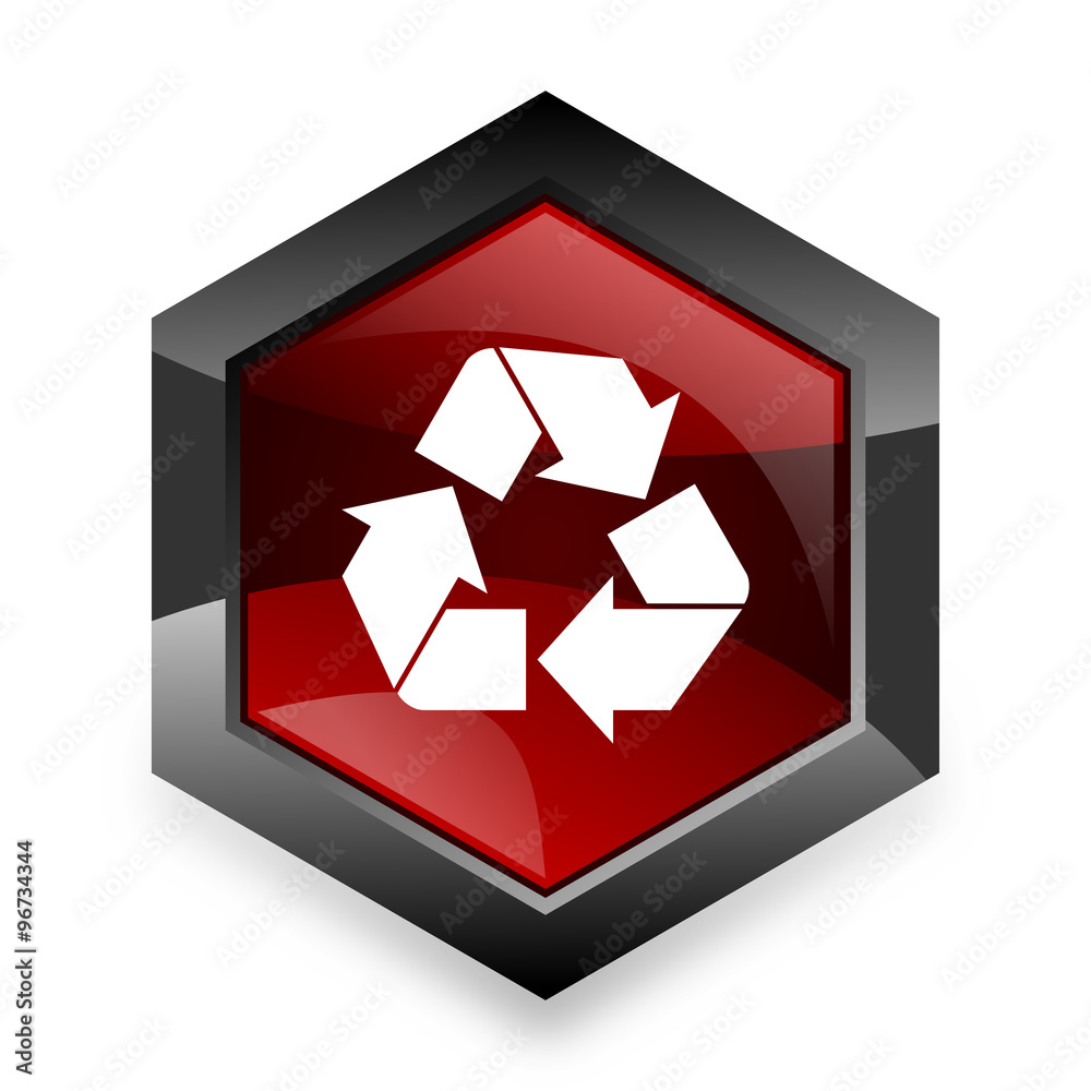 recycle red hexagon 3d modern design icon on white background recycle red hexagon 3d modern design icon on white background