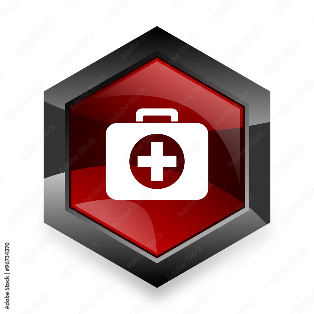 Obraz premium first aid red hexagon 3d modern design icon on white background