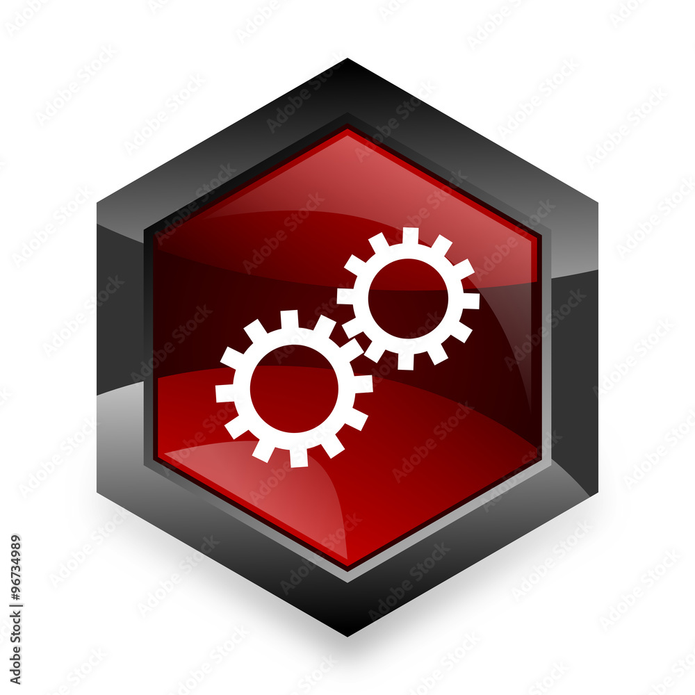 gear red hexagon 3d modern design icon on white background