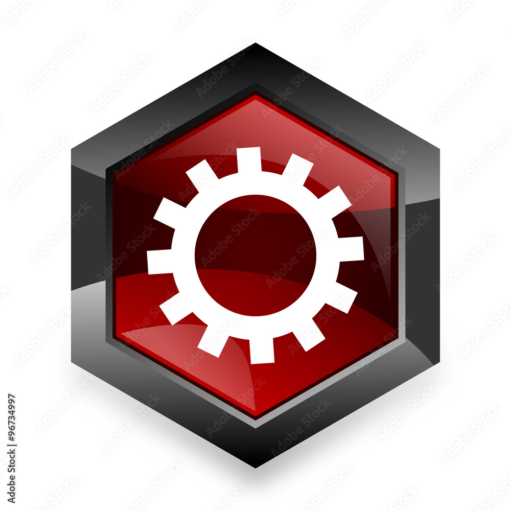 gear red hexagon 3d modern design icon on white background gear red hexagon 3d modern design icon on white background