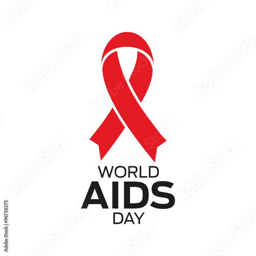 World Aids Day concept with text and red ribbon of aids awareness.