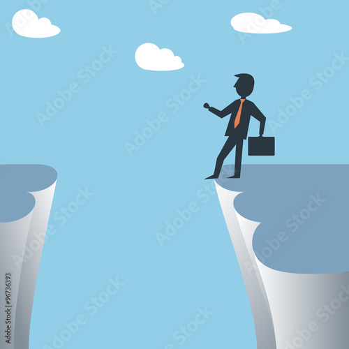 Flat style businessman at the edge of a cliff
