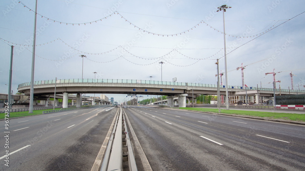 urban transport traffic on Leningradskoye shosse timelapse, Moscow