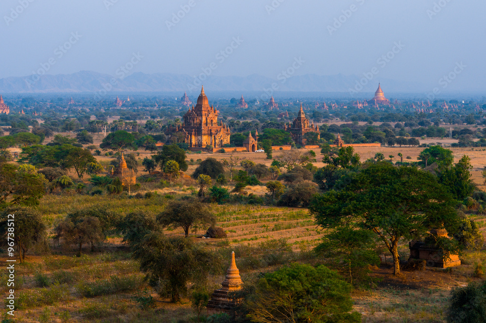 Sunset in Bagan, Myanmar. Bagan is ancient city with thousands of ancient temples in Myanmar.