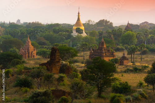 Sunset in Bagan, Myanmar. Bagan is ancient city with thousands of ancient temples in Myanmar. © Songkhla Studio