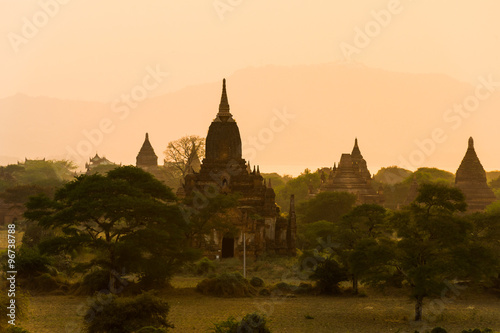 Sunset in Bagan  Myanmar. Bagan is ancient city with thousands of ancient temples in Myanmar.