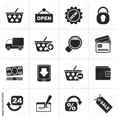 Black shopping and retail icons - vector icon set