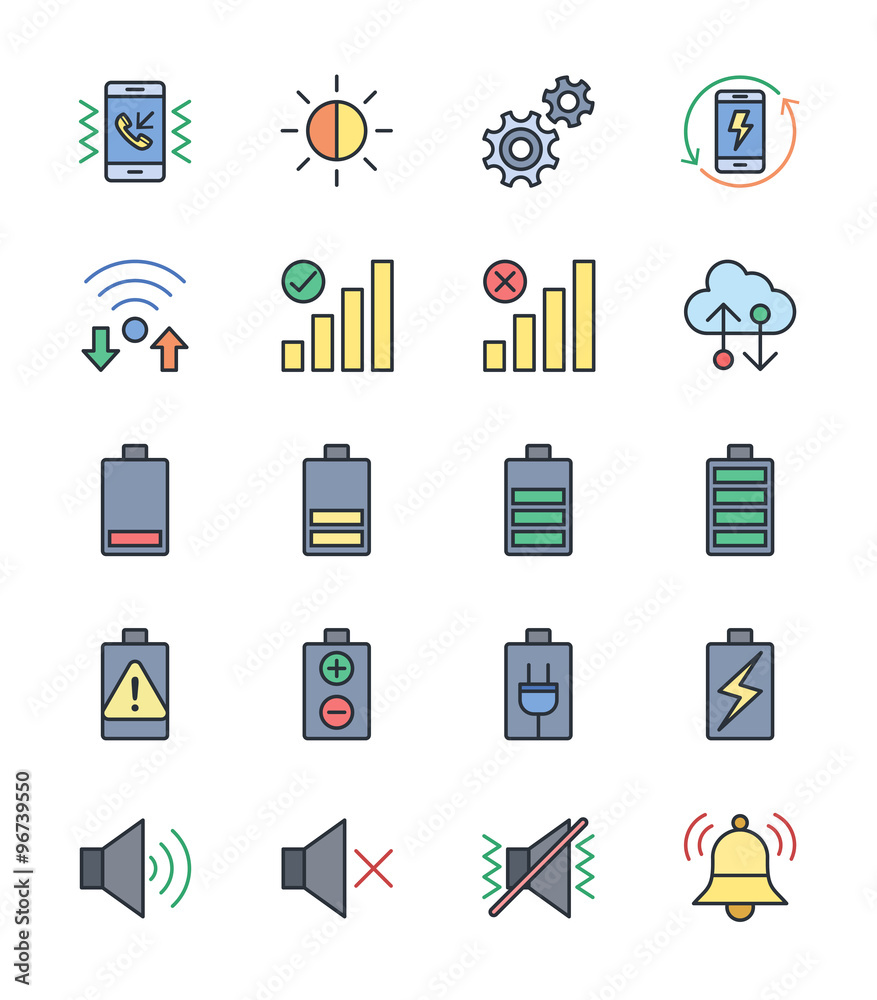 Obraz premium Mobile Phone Notification icons, Color set - Vector Illustration
