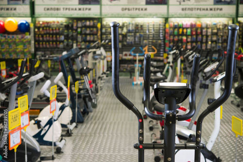 Fitness equipment on display in the store photo