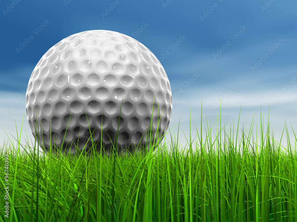 White golf ball in grass and sky White golf ball in grass and sky