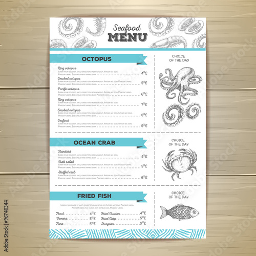 Vintage seafood menu design.