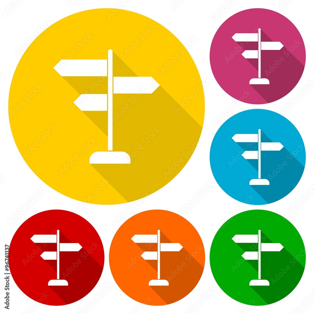 Vector direction sign, Signpost icons set with long shadow Vector direction sign, Signpost icons set with long shadow