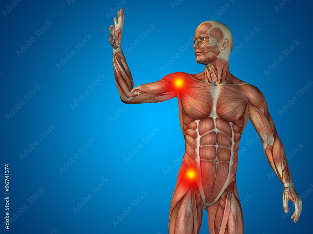 Conceptual human body anatomy pain on blue background Conceptual human body anatomy pain on blue background