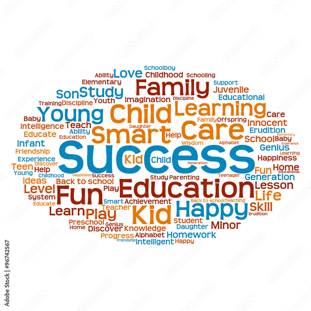 Concept or conceptual child education or family abstract word cloud isolated on white background