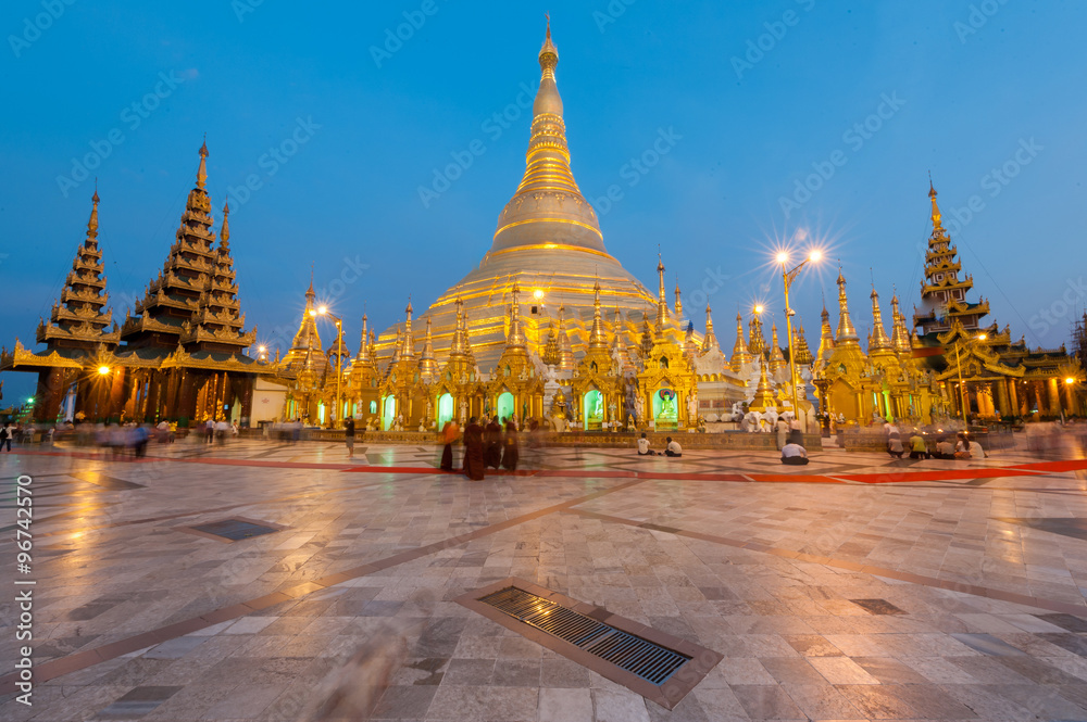 Shwedagon Pagoda is the most sacred Buddhist pagoda for the Burmese,  Yangon, Myanmar