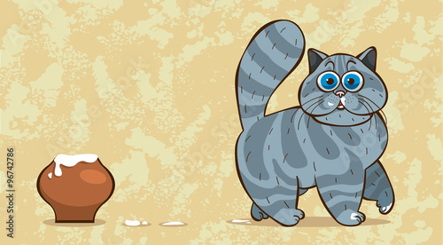 Funny domestic cat and sour cream.