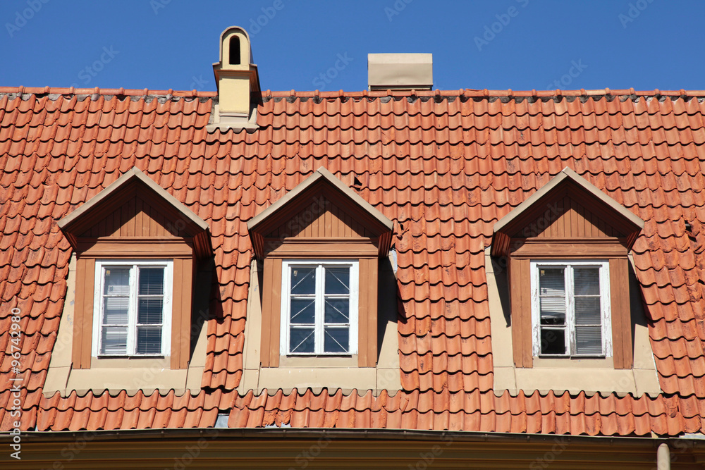 Red tile roof of old house
