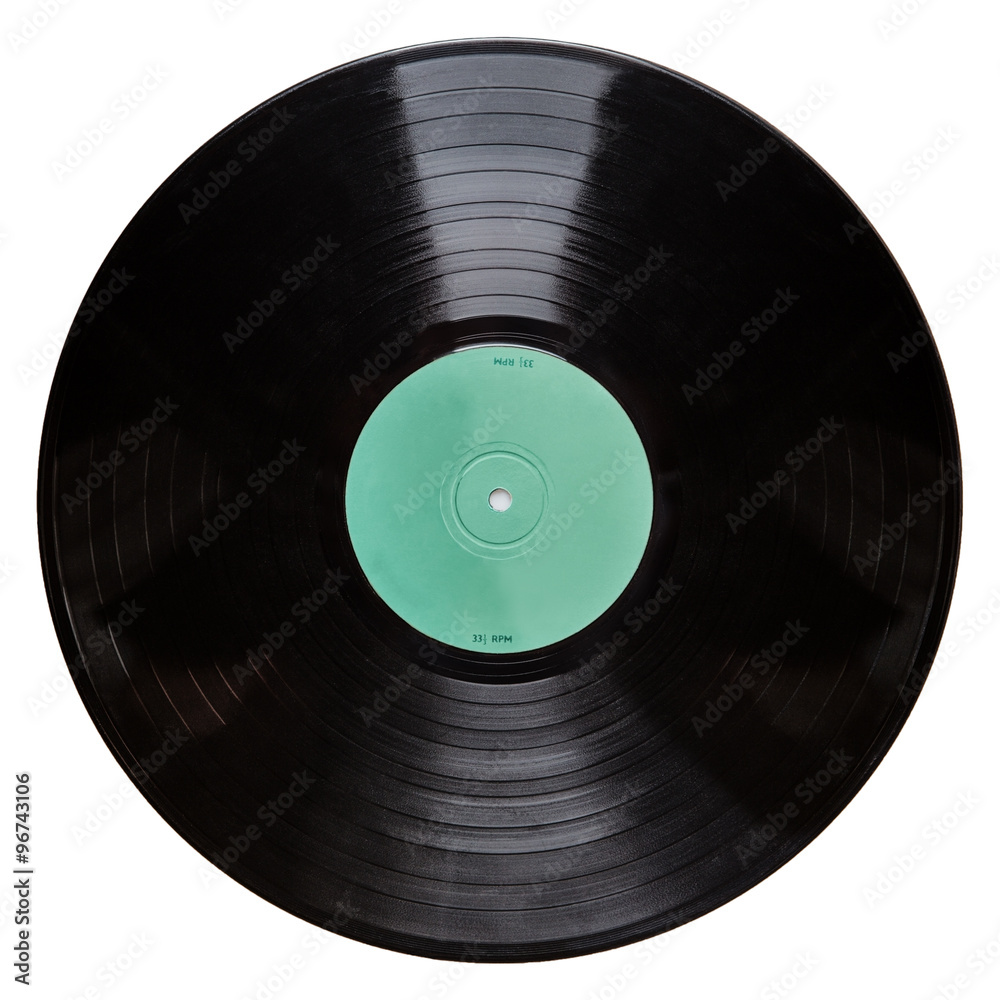 Black vinyl record isolated on white background
