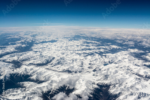 Aerial view over himalayas in Tibet.