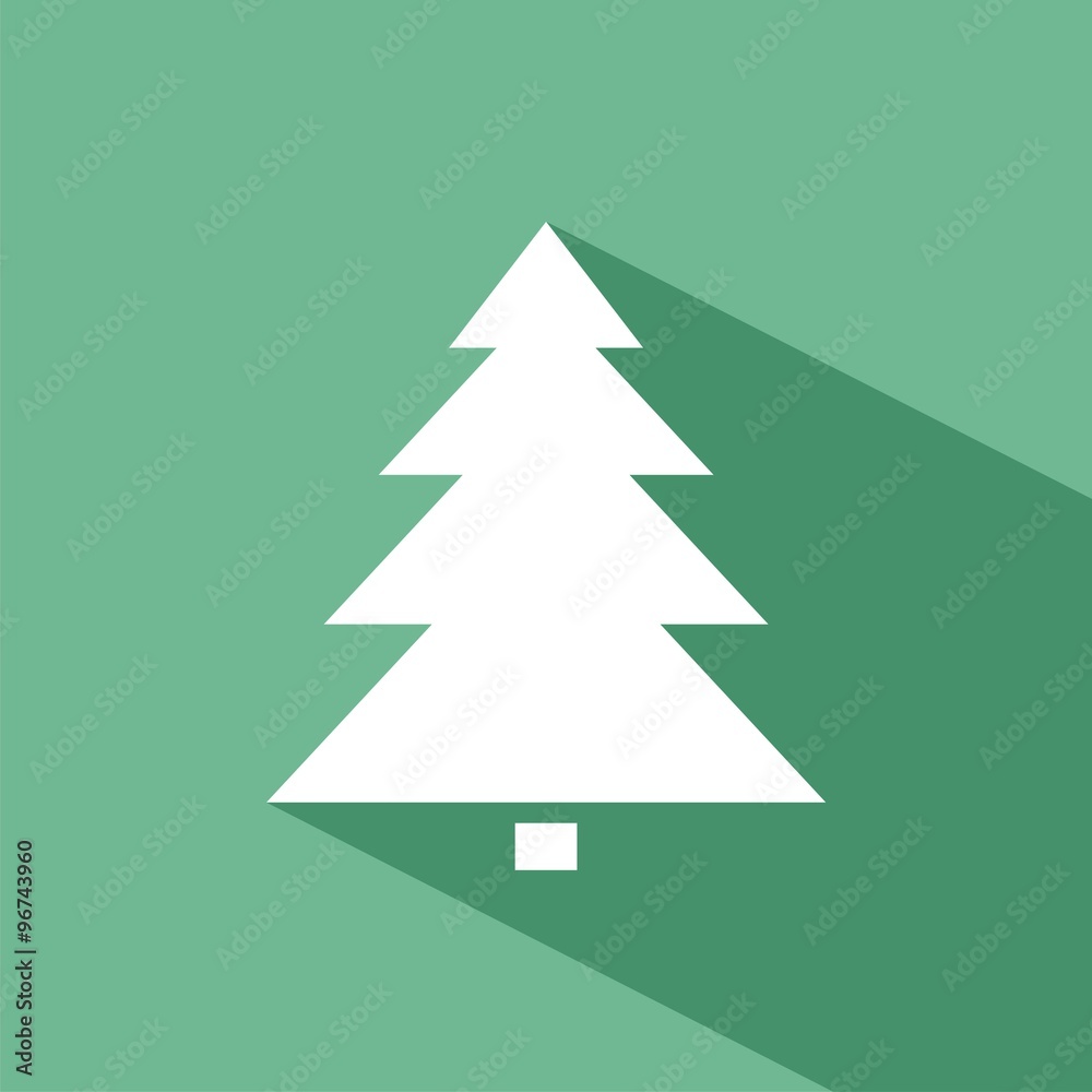 Icono de árbol de Navidad sobre fondo verde con sombra