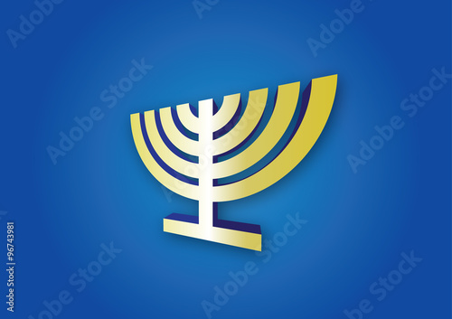 golden hanukkah menorah on blue background photo