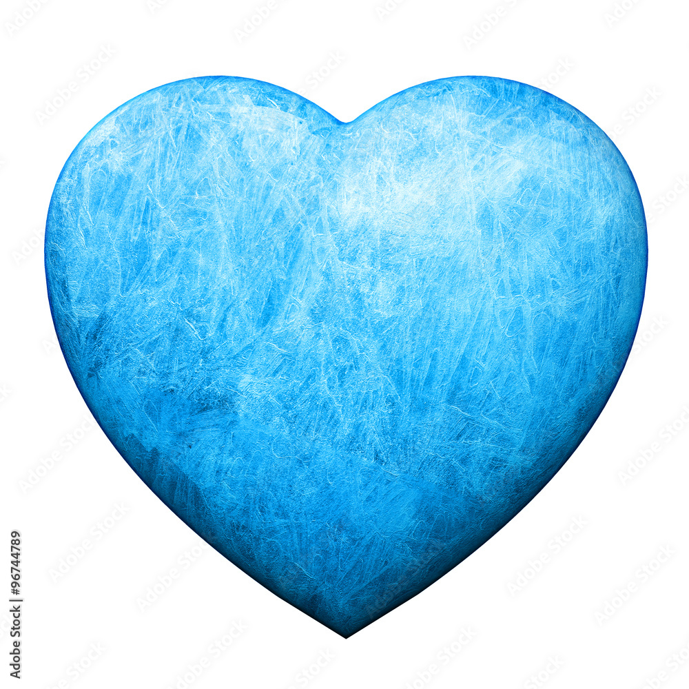 blue heart covered with ice and frost