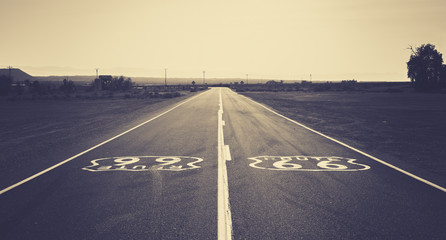 Acrylglasbilder Route 66 Old film retro dark toned photo of Route 66, California, USA  © MaciejBledowski