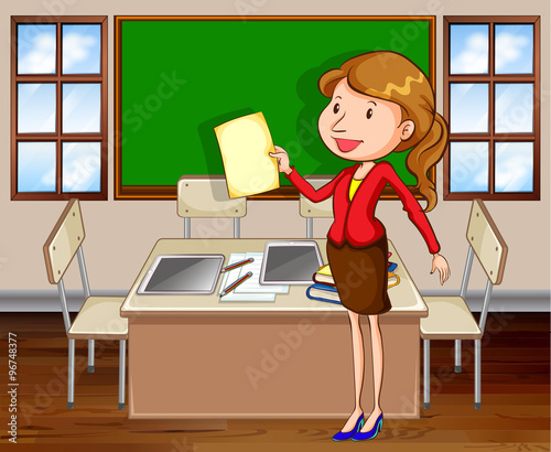 Female teacher standing in the room