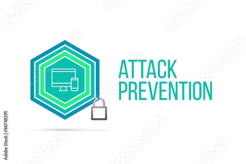 Attack prevention concept image with pentagon shield and lock illustration and icon inside