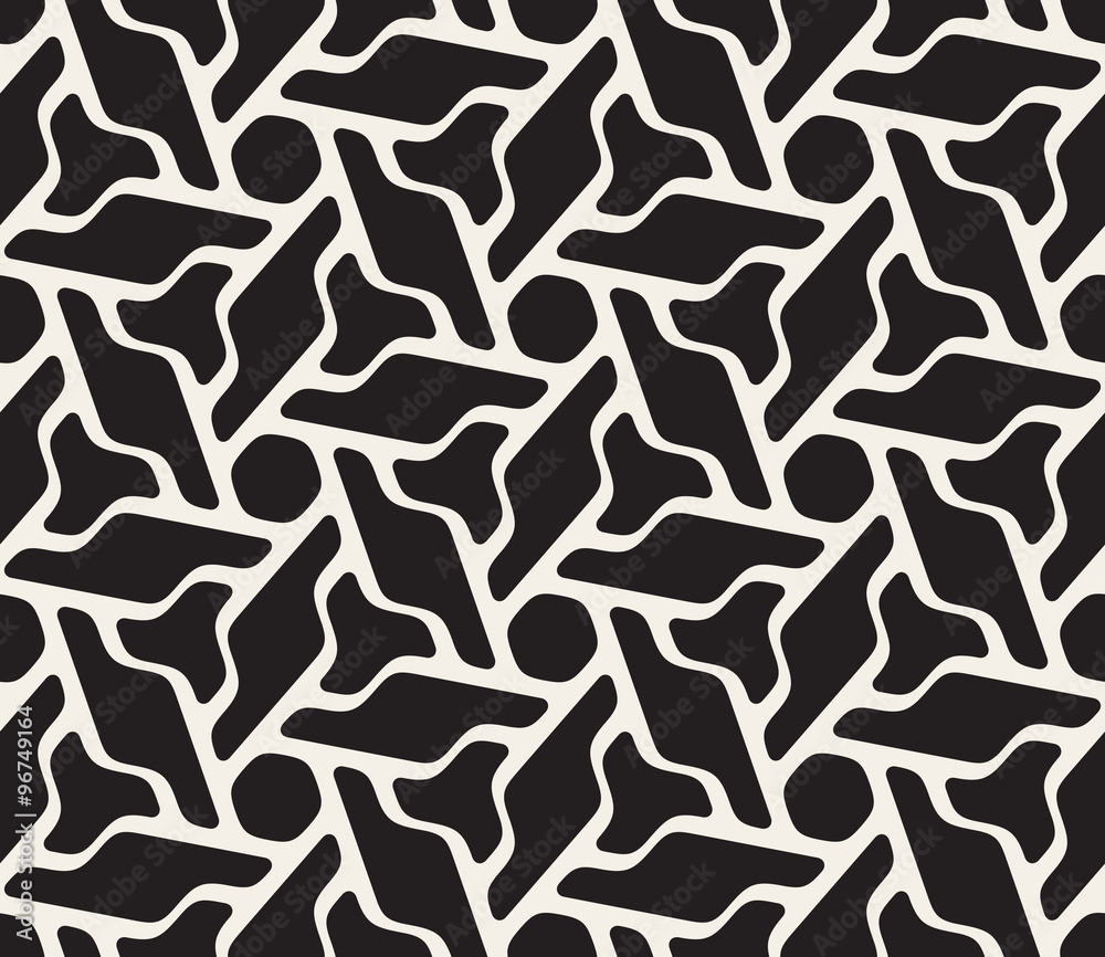 Vector Seamless Black And White Rounded Floral Hexagonal Shape Pattern