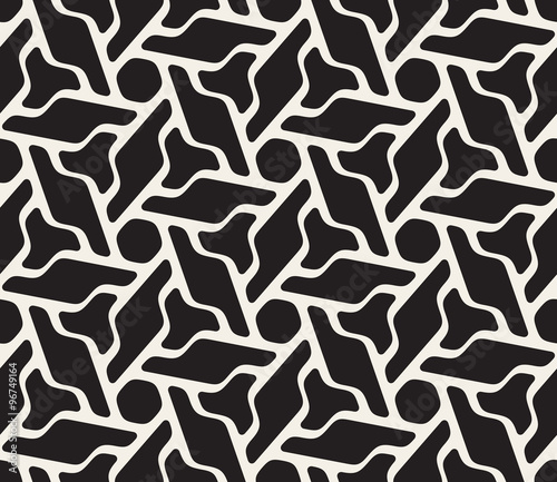 Vector Seamless Black And White Rounded Floral Hexagonal Shape Pattern