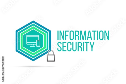Information security concept image with pentagon shield and lock illustration and icon inside