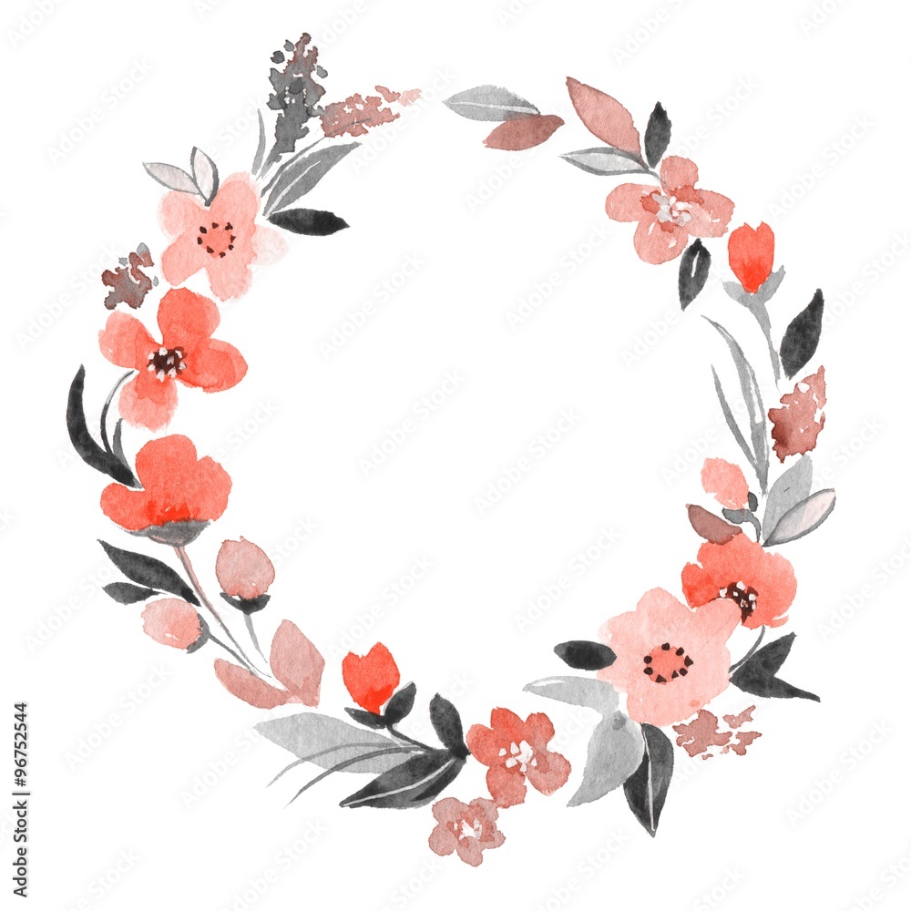 Fototapeta premium Wreath with watercolor flowers 1