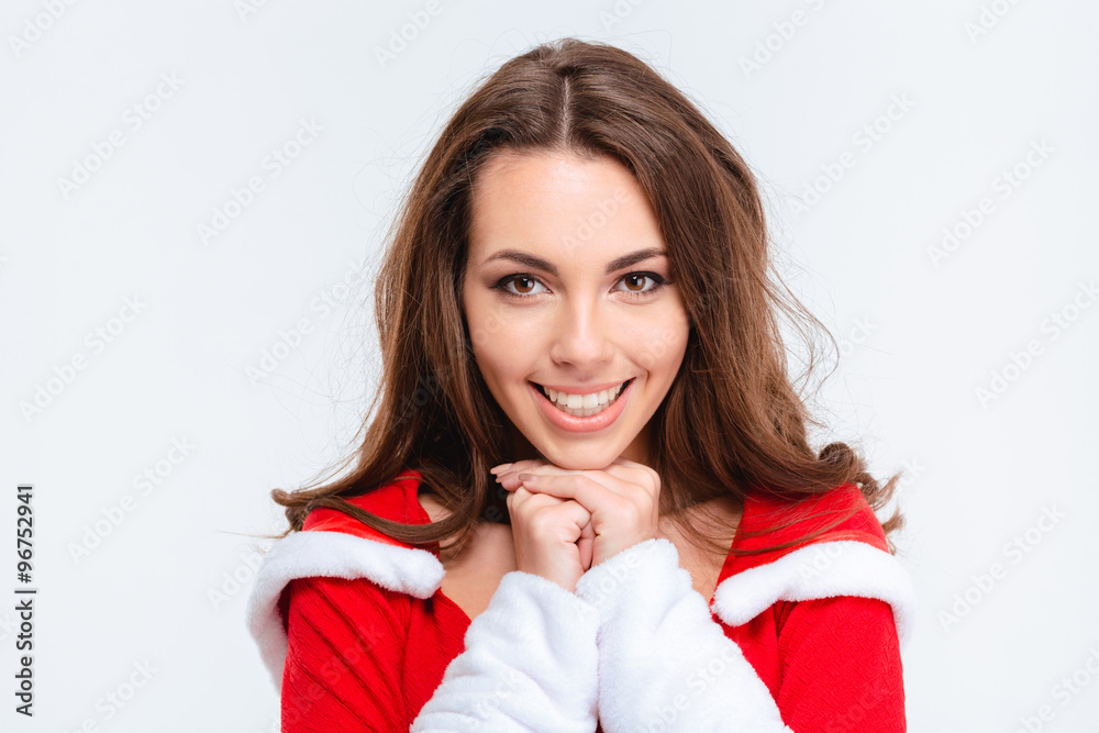 Portrait of beautiful smiling girl wearing santa claus clothes Portrait of beautiful smiling girl wearing santa claus clothes