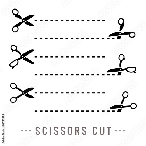 Scissors cut on the dotted line. Black scissors. Scissors cutting vector set.