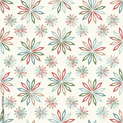 Seamless background with abstract flowers. Random colored geometric pattern.