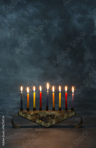 Menorah with burning candles for Hanukkah