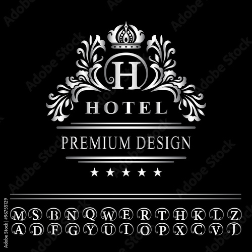 Monogram design elements, graceful template. Elegant line art logo design. Business silver emblem letter H for Restaurant, Royalty, Boutique, Cafe, Hotel, Heraldic, Jewelry, Fashion. Vector