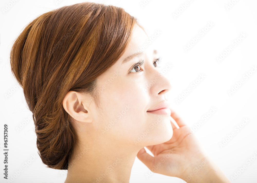 closeup beautiful young smiling woman face closeup beautiful young smiling woman face
