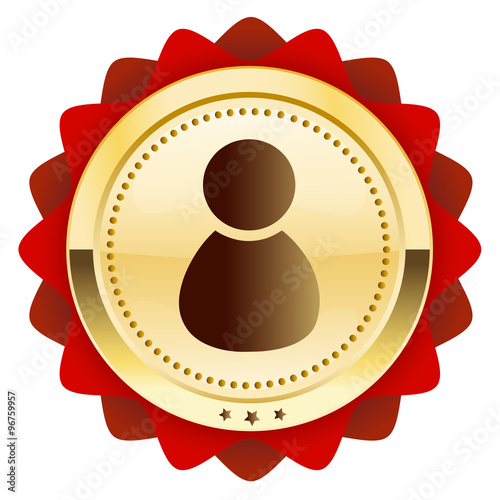 Best service seal or icon with admin or person symbol. Glossy golden seal or button with stars and red color.