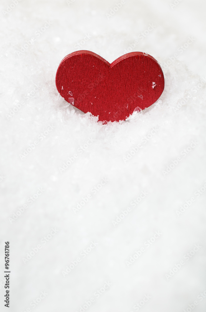 Red Heart Upright in White Snow