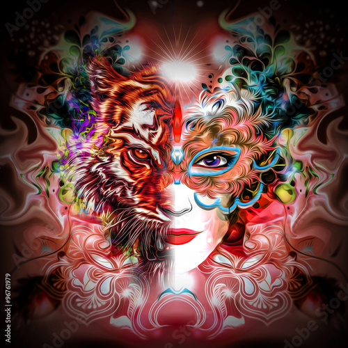 Абстрактный тигр и женское ...