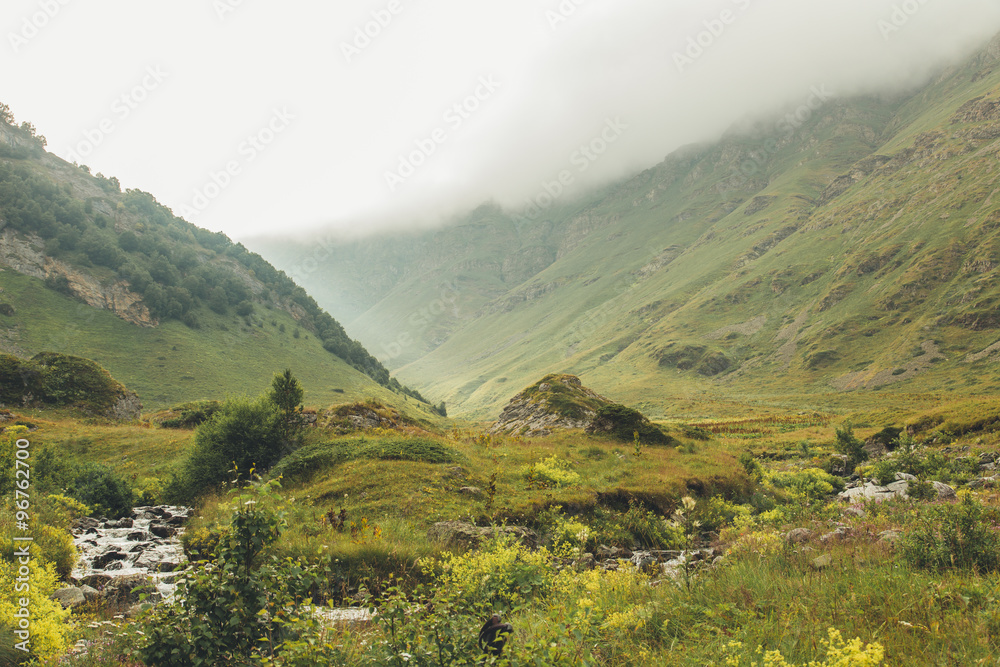 Fototapeta premium Backpacking in the mountains in the Caucasus Arkhyz in Russia