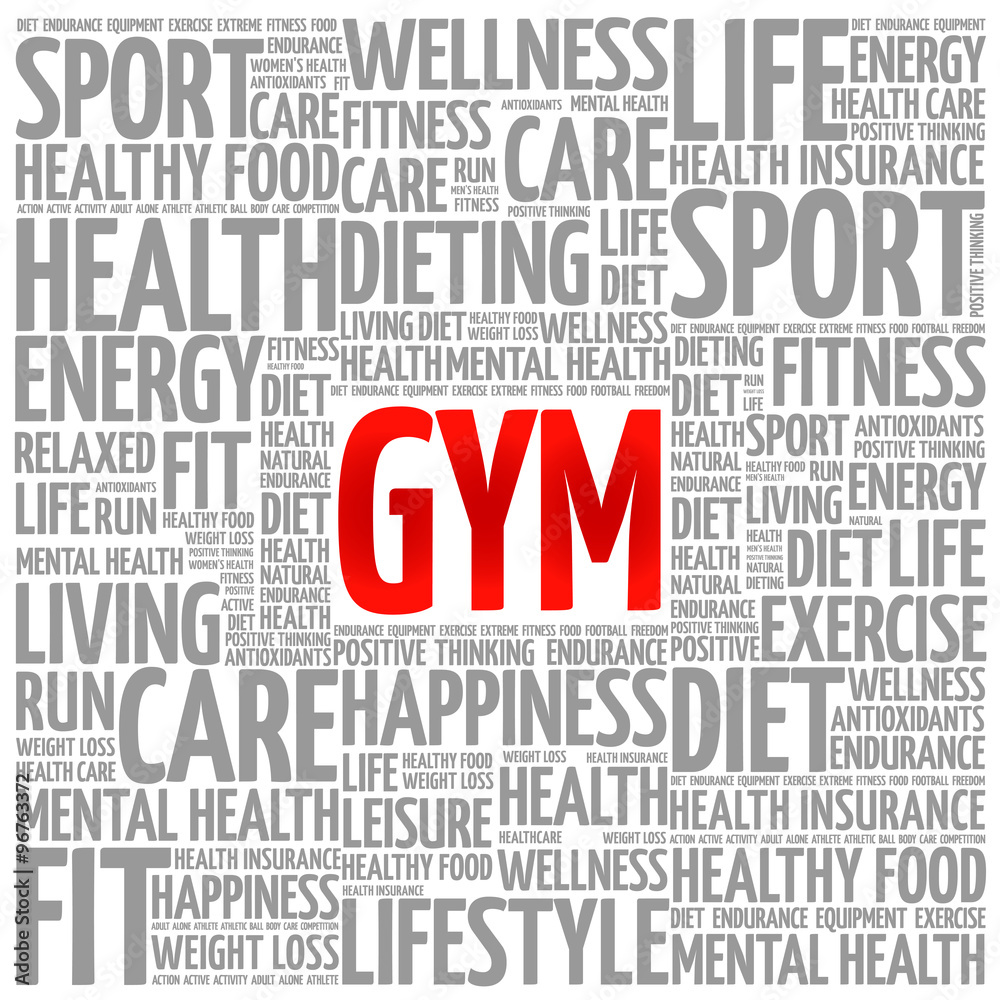 GYM word cloud background, health concept GYM word cloud background, health concept