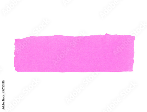 Torn pink paper banner isolated on white.