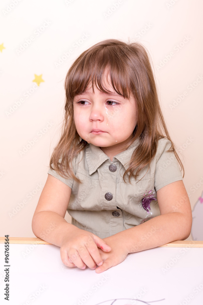 crying small girl at school