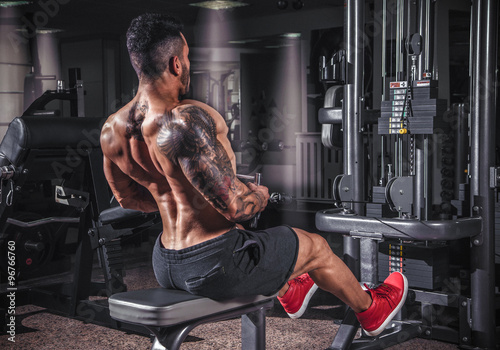 Back workout in the gym.