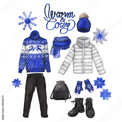 Watercolor winter clothes