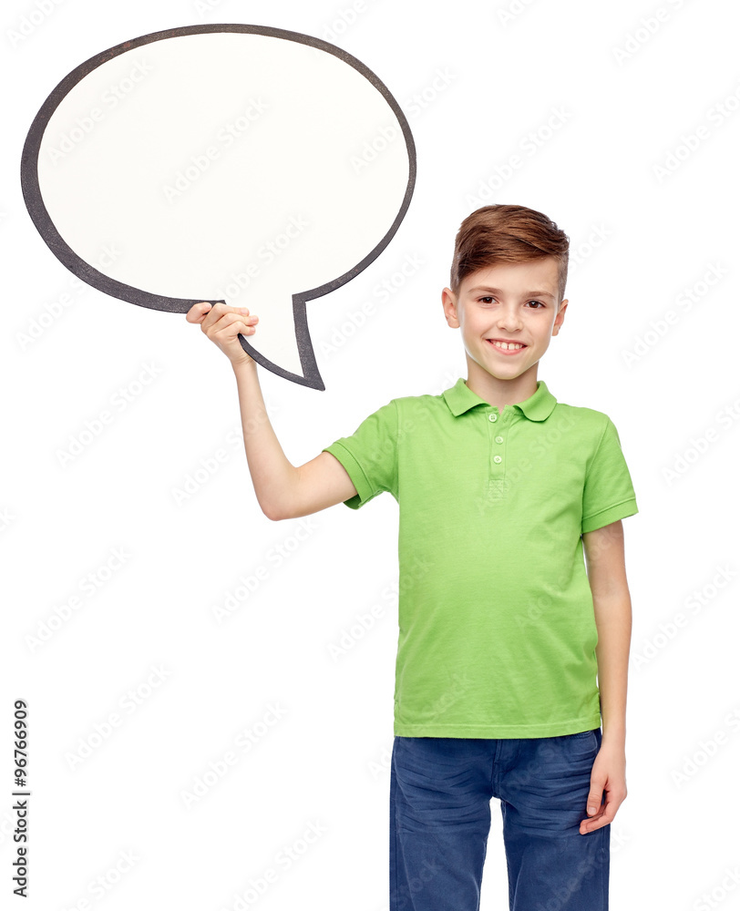 happy boy holding blank white text bubble banner happy boy holding blank white text bubble banner